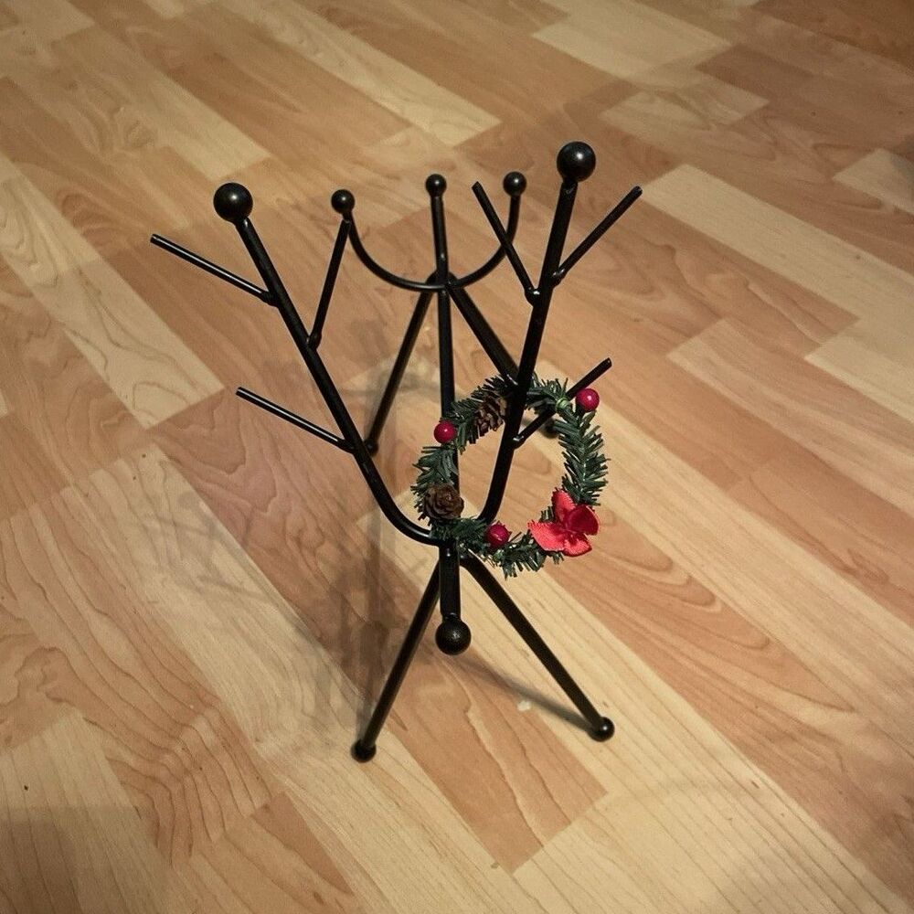 Metal Reindeer Wine Bottle Holder Black Christmas Holiday Tabletop Decor 13"